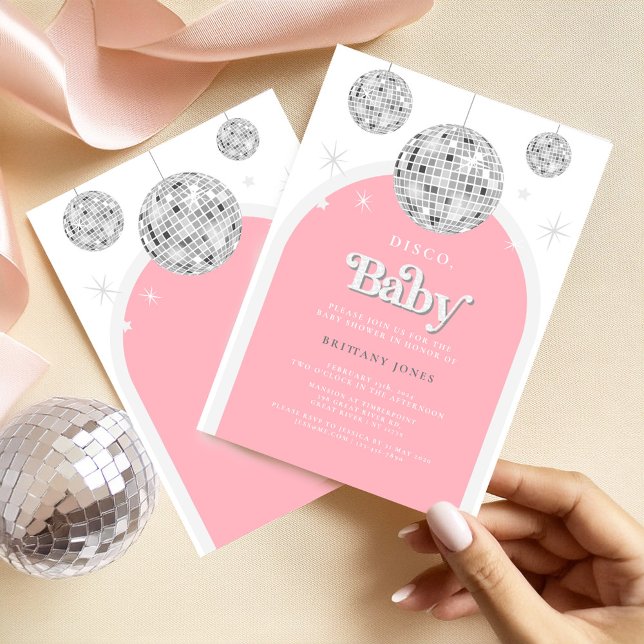 Pink Retro Disco BABY, Invitation Baby shower (Créateur téléchargé)