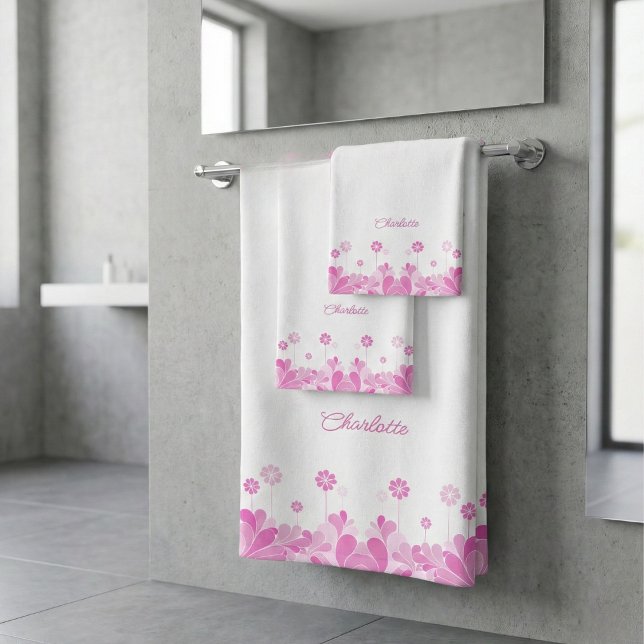 Pink Retro Floral Bloom Bath Towel Set (Von Creator hochgeladen)