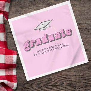 Pink Retro Graduation Party Custom Luncheon Serviette