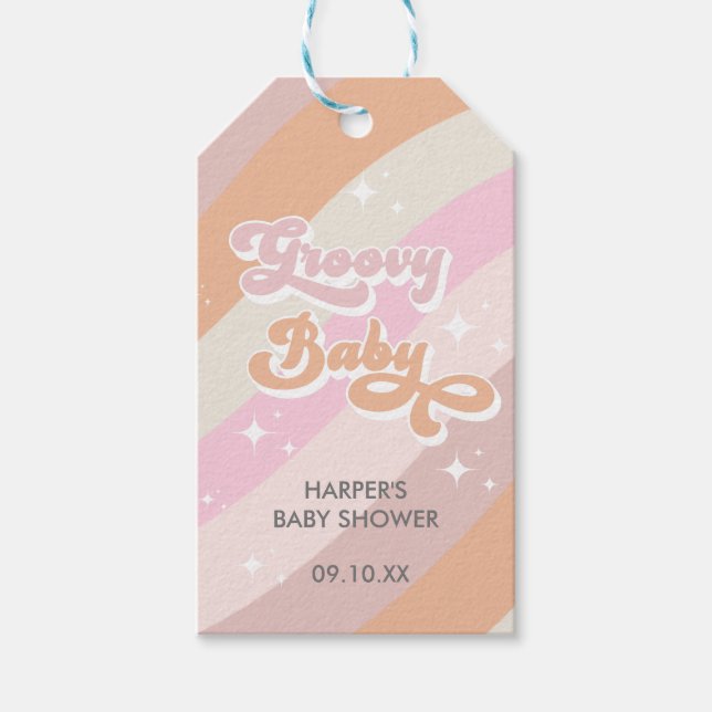 Pink Retro Groovy Baby Duschfavoriten Geschenkanhänger (Vorderseite)