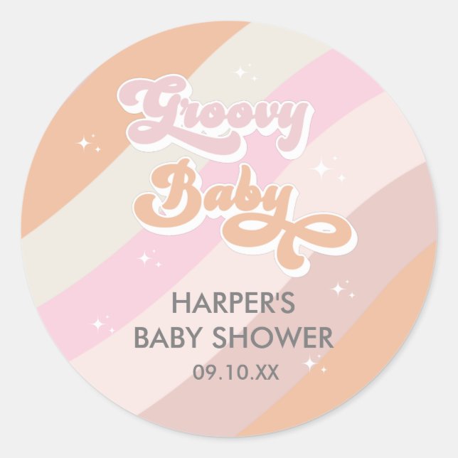 Pink Retro Groovy Baby Duschfavoriten Runder Aufkleber (Vorderseite)
