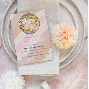 Pink Retro Groovy Kinderdusche Einladung