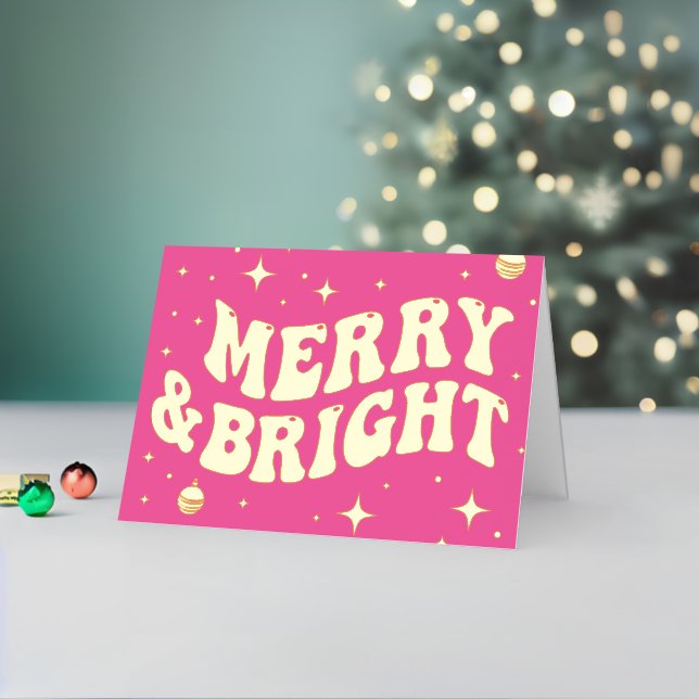 Pink Retro Groovy Merry & Bright Christmas (Feiertag In Situ 2)
