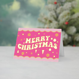 Pink Retro Groovy Merry Christmas