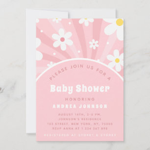 Pink Retro Groovy Sunshine Floral Girl Babydusche Einladung