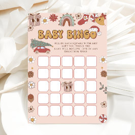Pink Retro Groovy Weihnachtsdusche Bingo Spiel Einladung