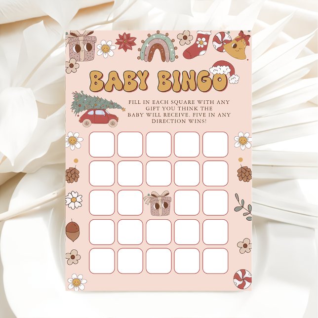 Pink Retro Groovy Weihnachtsdusche Bingo Spiel Einladung (Von Creator hochgeladen)