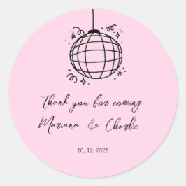 Pink Retro Hand Drawn Disco Ball Illustration Runder Aufkleber