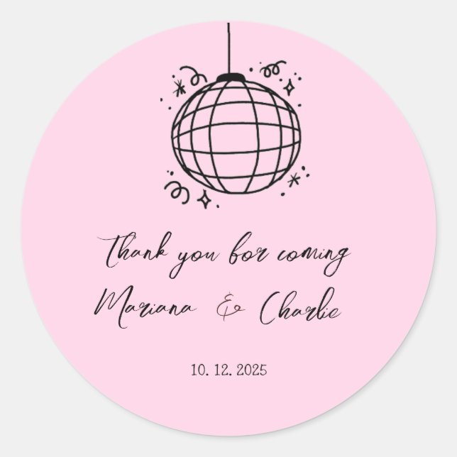 Pink Retro Hand Drawn Disco Ball Illustration  Runder Aufkleber (Vorderseite)