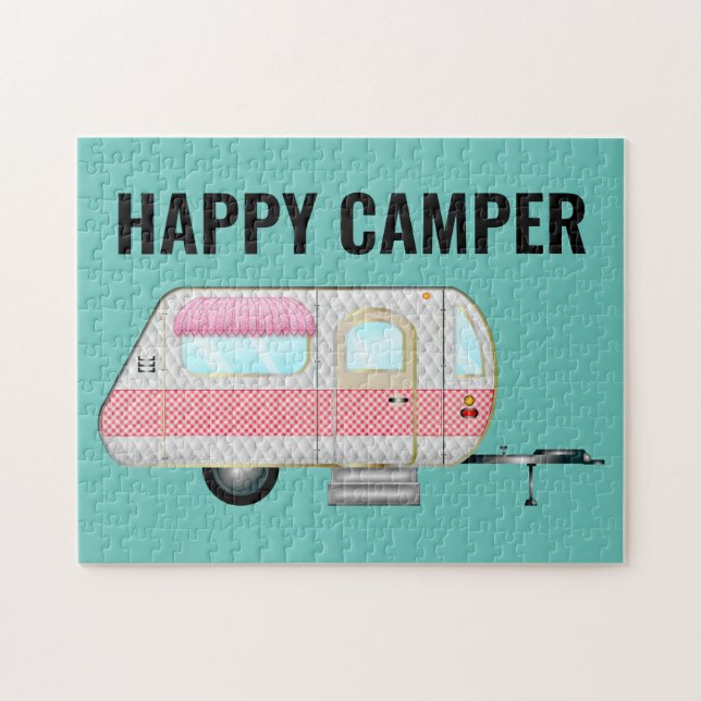 PINK RETRO HAPPER CAMPER JIGSAW PUZZLE (Horizontal)