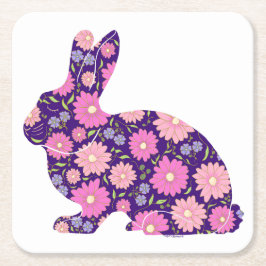 Pink Retro Hasen und Blume Rechteckiger Pappuntersetzer