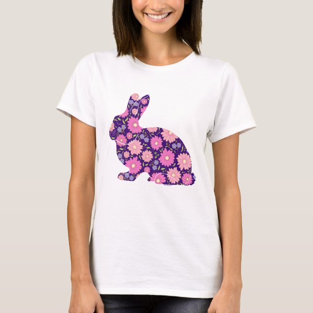 Pink Retro Hasen und Blume T-Shirt (Vorderseite)