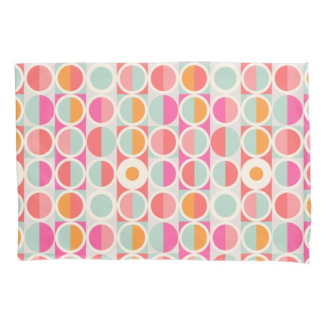 Pink-Retro Kreis-Muster Kissenbezug (Vorderseite-Links)