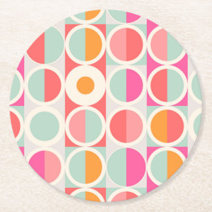 Pink-Retro Kreis-Muster Runder Pappuntersetzer