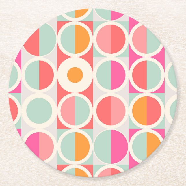 Pink-Retro Kreis-Muster Runder Pappuntersetzer (Vorderseite)