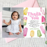 Pink Retro Popsim Custom Picture Birthday Party Dankeskarte<br><div class="desc">Dies ist eine rosa grün Gelb Retro Popsikel Custom Picture Foto Geburtstagsparty Dankeschön Karte!</div>