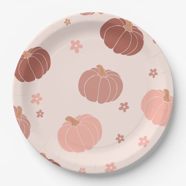 Pink Retro Pumpkin Erste Geburtstagspopulette Pappteller (Vorderseite)