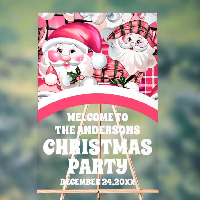 Pink Retro Santa Claus fête de Noël Bienvenue (Neutre)