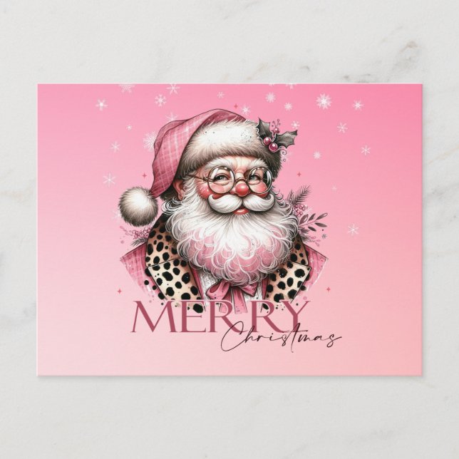 Pink Retro Santa Claus Frohe Weihnachten (Vorderseite)