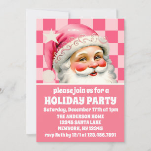 Pink Retro Santa Claus Pink Tartan Karierte Weihna Einladung