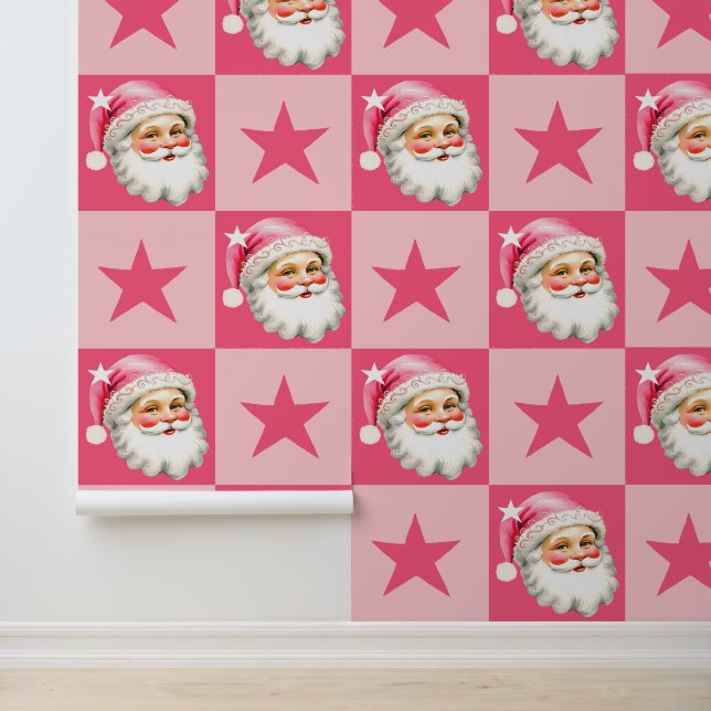 Pink Retro Santa Claus Pink Tartan Karierte Weihna Tapete (Anwendung)
