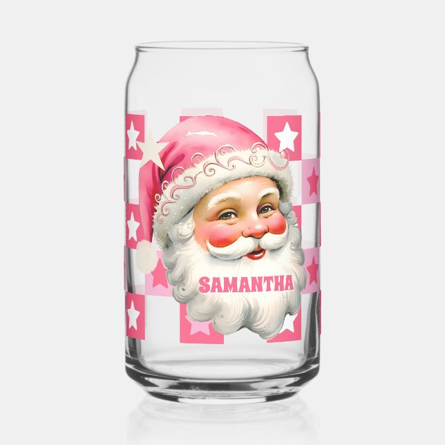Pink Retro Santa Claus Pink Tartan Plaid Noël (Gauche)