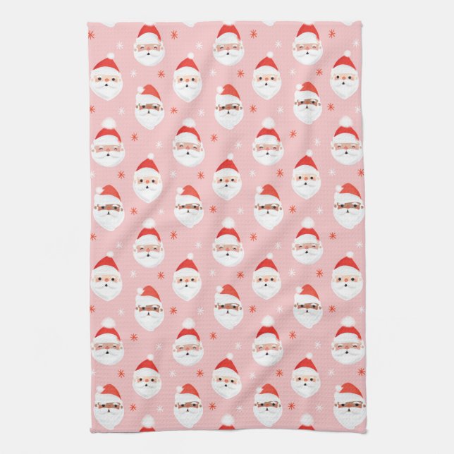 Pink Retro Santa Clause Geschirrtuch (Vertikal)