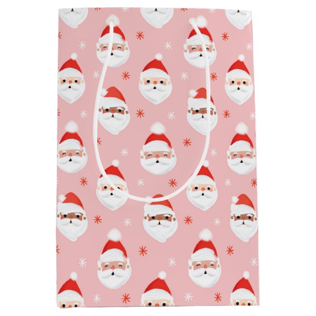 Pink Retro Santa Clause Wrapping Paper Mittlere Geschenktüte (Vorderseite)