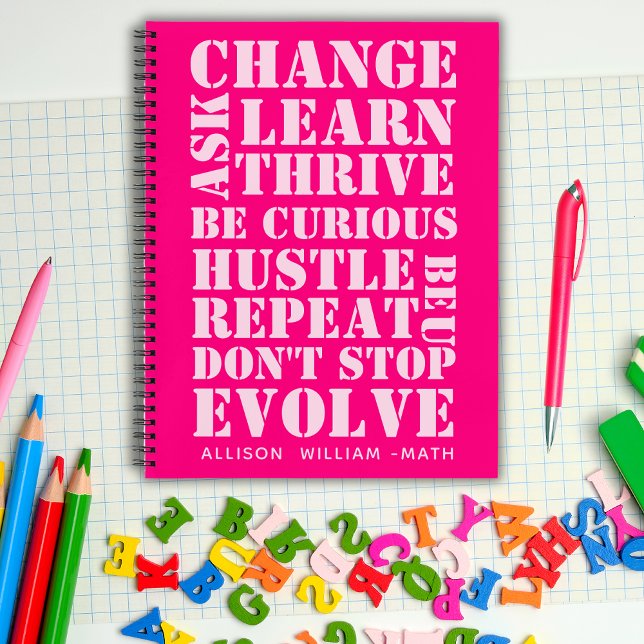 Pink Retro Script Inspiration Spirale Notizbuch (Get this pink inspirational graph paper notebook for the upcoming school year. Order today!)