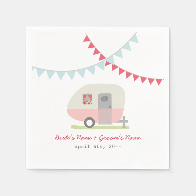 Pink Retro Trailer Hochzeit Napkins Serviette (Vorderseite)