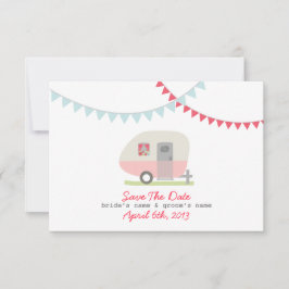 Pink Retro Trailer & Hochzeit Sichern Sie das Datu Save The Date