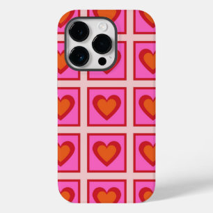 Pink Retro Vintag Checkered Heart Y2K Pattern Case-Mate iPhone 14 Pro Hülle