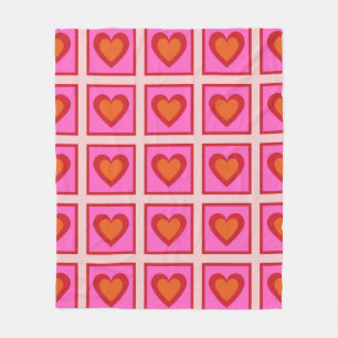 Pink Retro Vintag Checkered Heart Y2K Pattern Fleecedecke