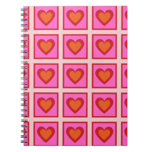 Pink Retro Vintag Checkered Heart Y2K Pattern Notizblock