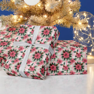 Pink Retro Weihnachten Karierte Weihnachten froh W Geschenkpapier