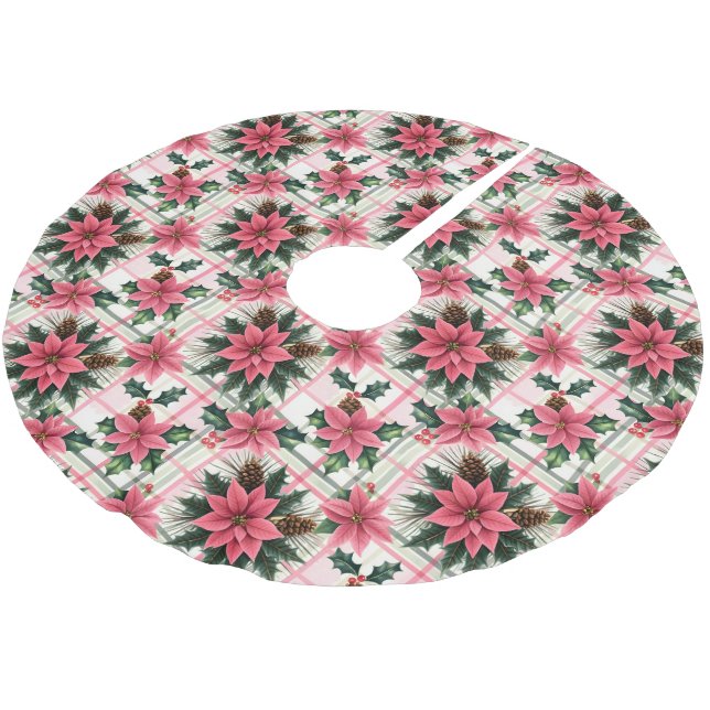 Pink Retro Weihnachten Karierte Weihnachten froh W Polyester Weihnachtsbaumdecke (Schrägansicht)