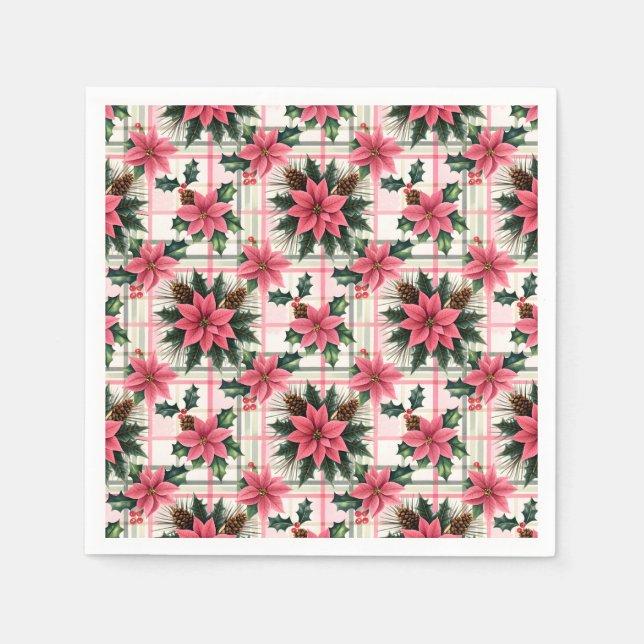 Pink Retro Weihnachten Karierte Weihnachten froh W Serviette (Vorderseite)