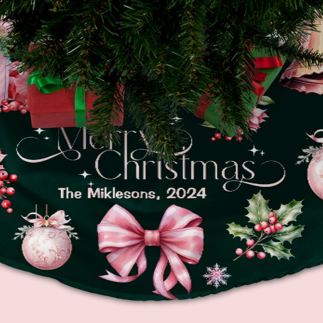 Pink Retro Weihnachten Polyester Weihnachtsbaumdecke (Von Creator hochgeladen)