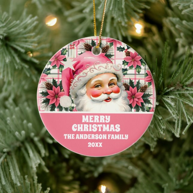 Pink Retro Weihnachten Weihnachten Blumenkohl Kari Keramik Ornament (Baum)