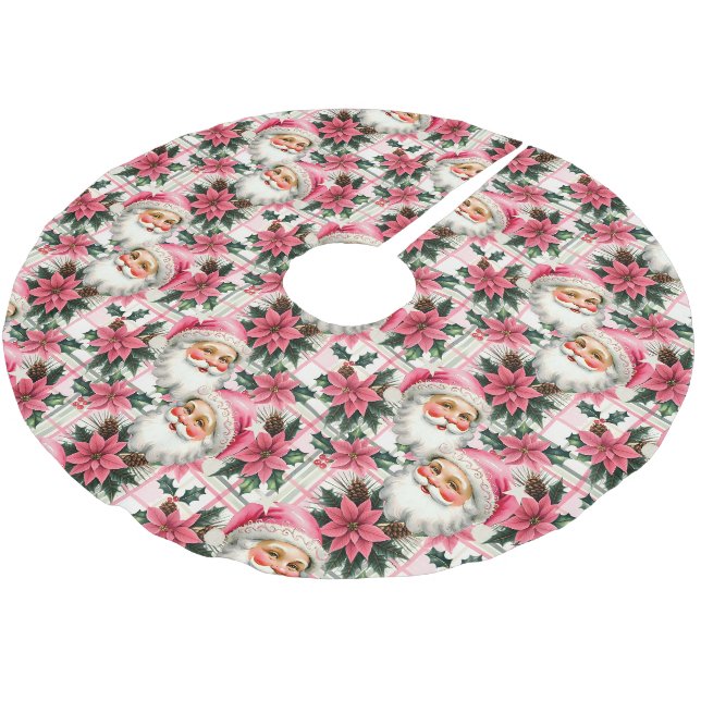 Pink Retro Weihnachten Weihnachten Blumenkohl Kari Polyester Weihnachtsbaumdecke (Schrägansicht)