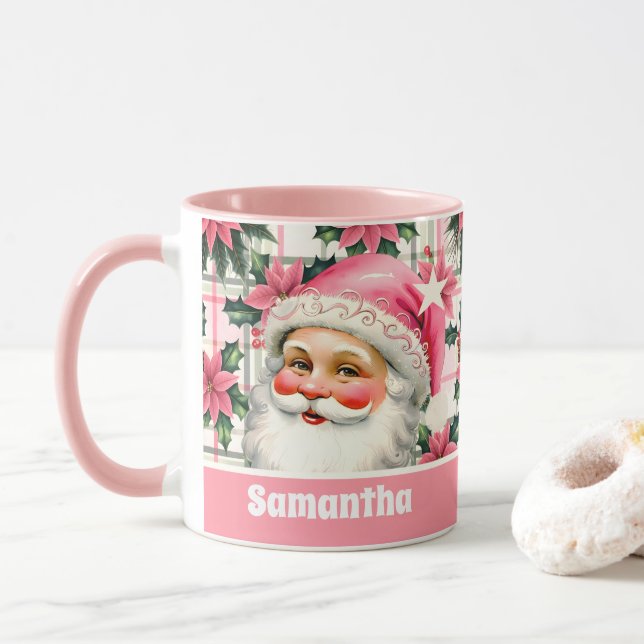 Pink Retro Weihnachten Weihnachten Blumenkohl Kari Tasse (Mit Donut)