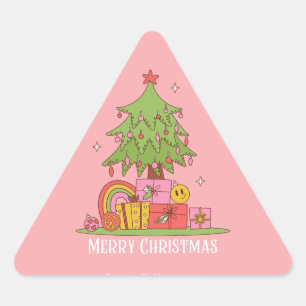 Pink Retro Weihnachtsbaum Dreieckiger Aufkleber