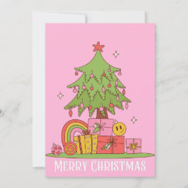 Pink Retro Weihnachtsbaum Feiertagskarte