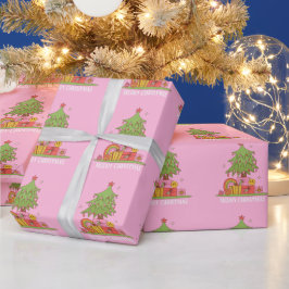 Pink Retro Weihnachtsbaum Geschenkpapier