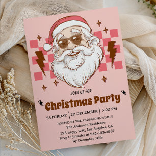 Pink Retro Weihnachtsmann-Weihnachtsfeier  Einladung