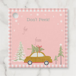 Pink Retro Weihnachtswagen Woodland Geschenkmarke Geschenkanhänger