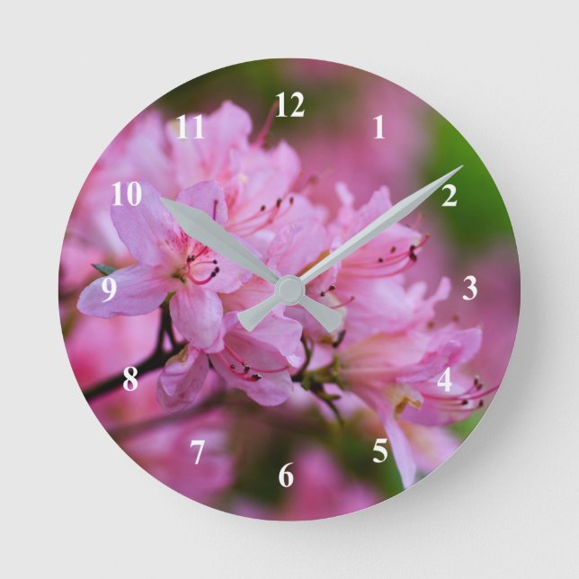 Pink Rhododendron Acrylic wall clock Runde Wanduhr (Vorderseite)