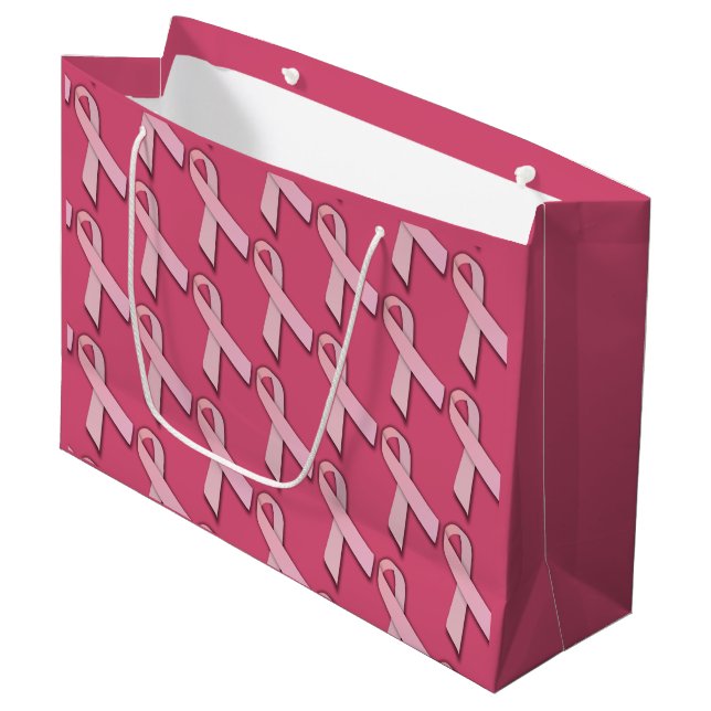 Pink Ribbbons gepolstertes Muster Große Geschenktüte (Vorderseite Schrägansicht)