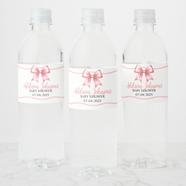 Pink Ribbon Baby Shower Water Bottle Label  (Flaschen)