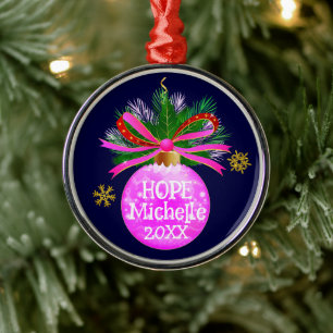 Pink Ribbon Bauble Ornament Aus Metall